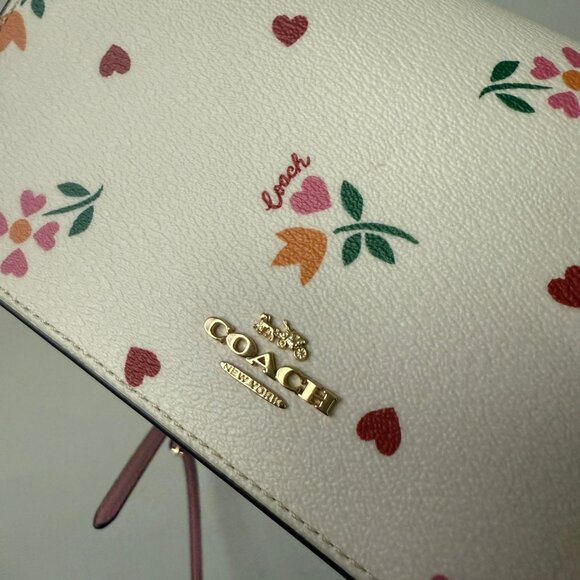coach Anna Foldover Clutch Crossbody With Heart Petal Print c7657 - Picture 4 of 7